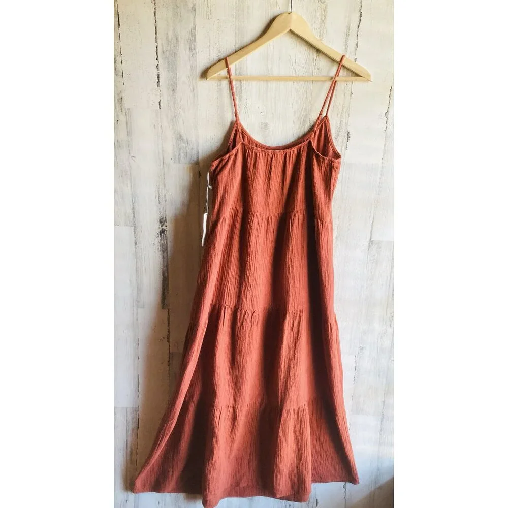 NWT $65 Nine Britton Gauze Maxi Dress Tiered Rust PM Brick Orange-Brown - Picture 8 of 10